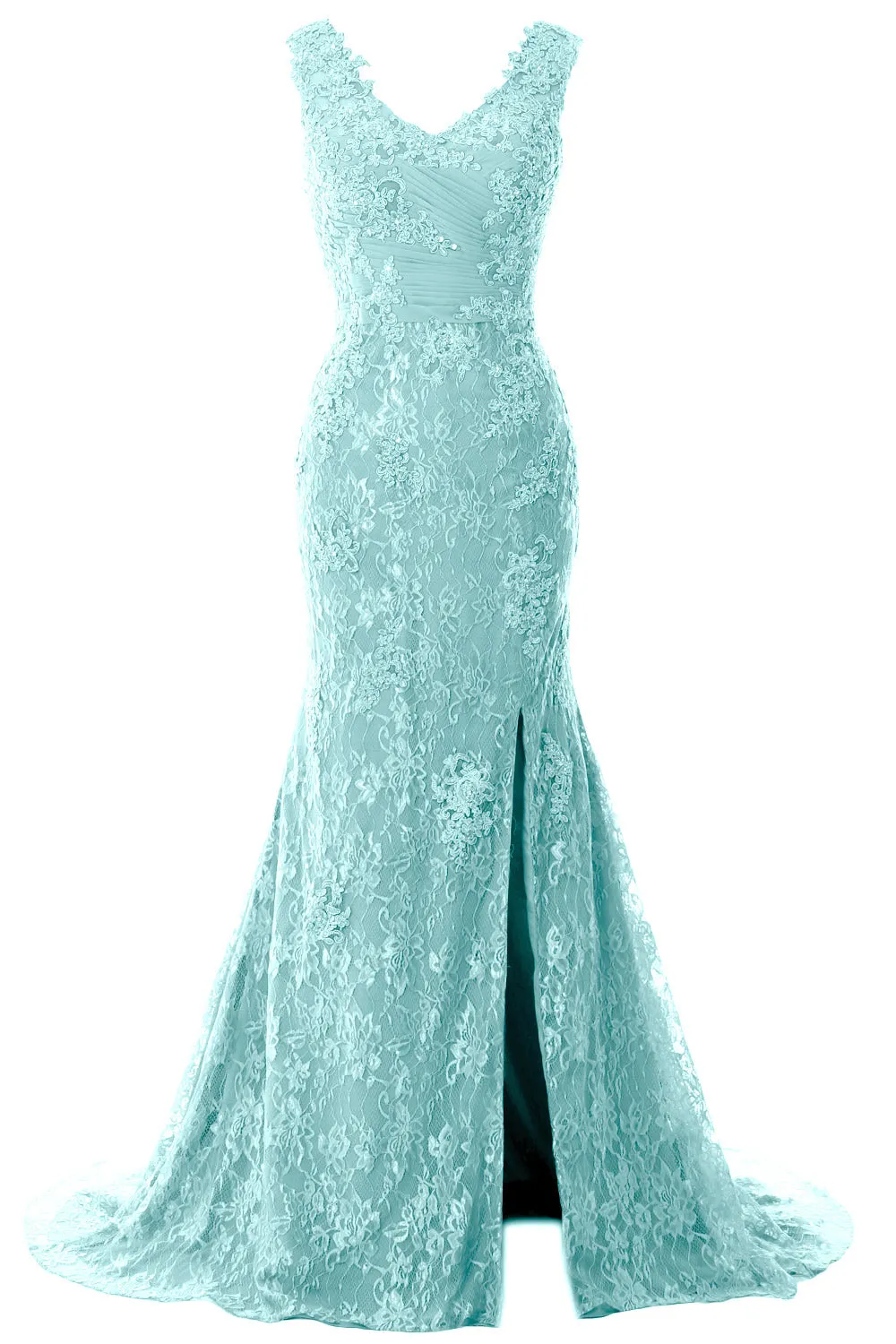 MACloth Women Mermaid Long Wedding Dresses V Neck Lace Evening Prom Gown