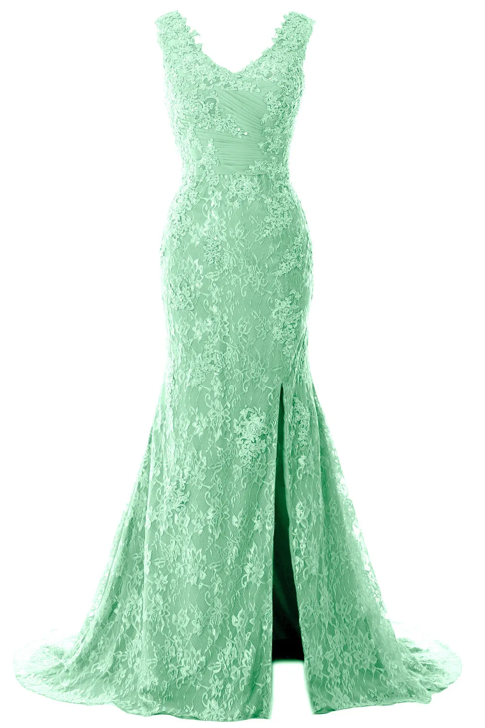 MACloth Women Mermaid Long Wedding Dresses V Neck Lace Evening Prom Gown