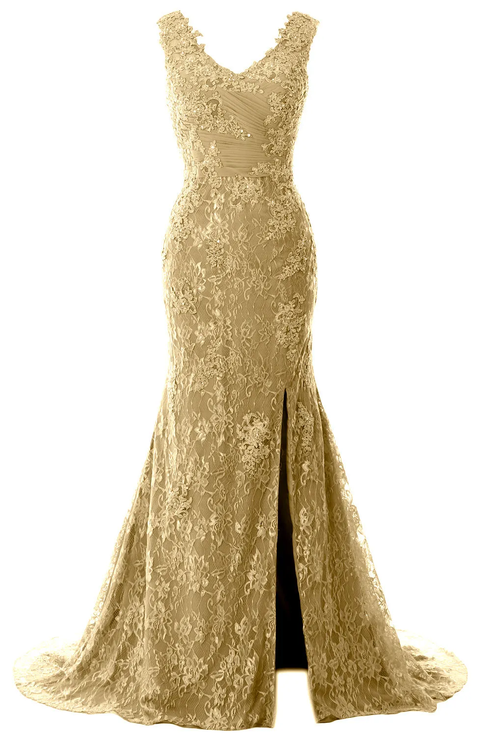 MACloth Women Mermaid Long Wedding Dresses V Neck Lace Evening Prom Gown