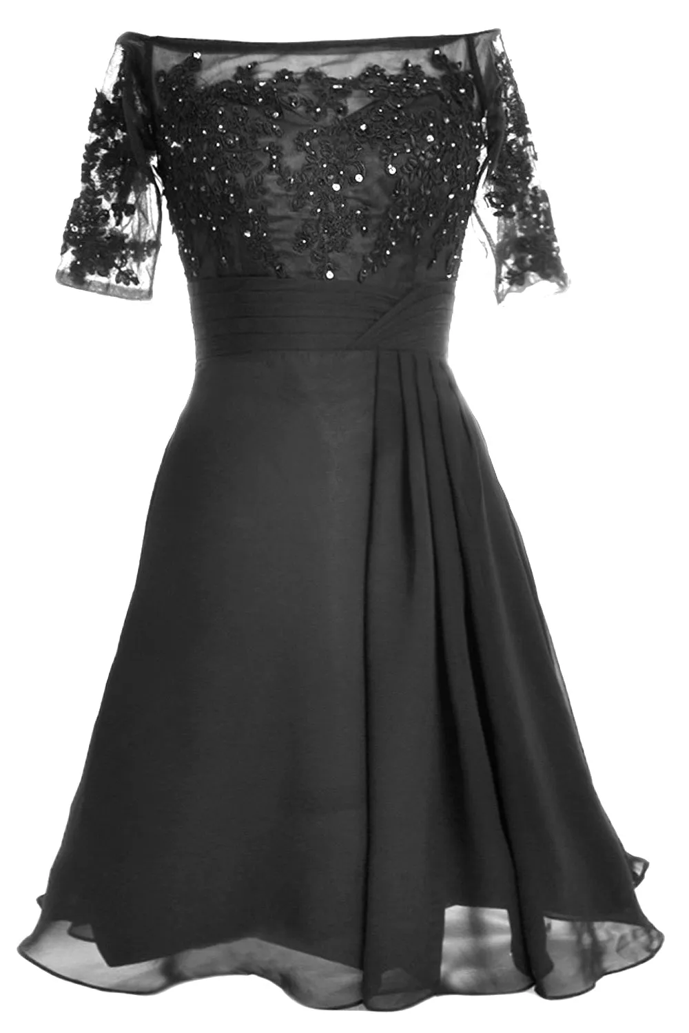 MACloth Women Off Shoulder Short Mother of Bride Dress Cocktail Party Gown