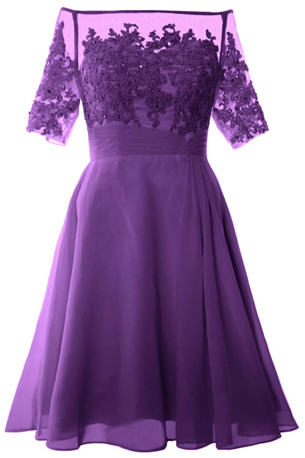 MACloth Women Off Shoulder Short Mother of Bride Dress Cocktail Party Gown