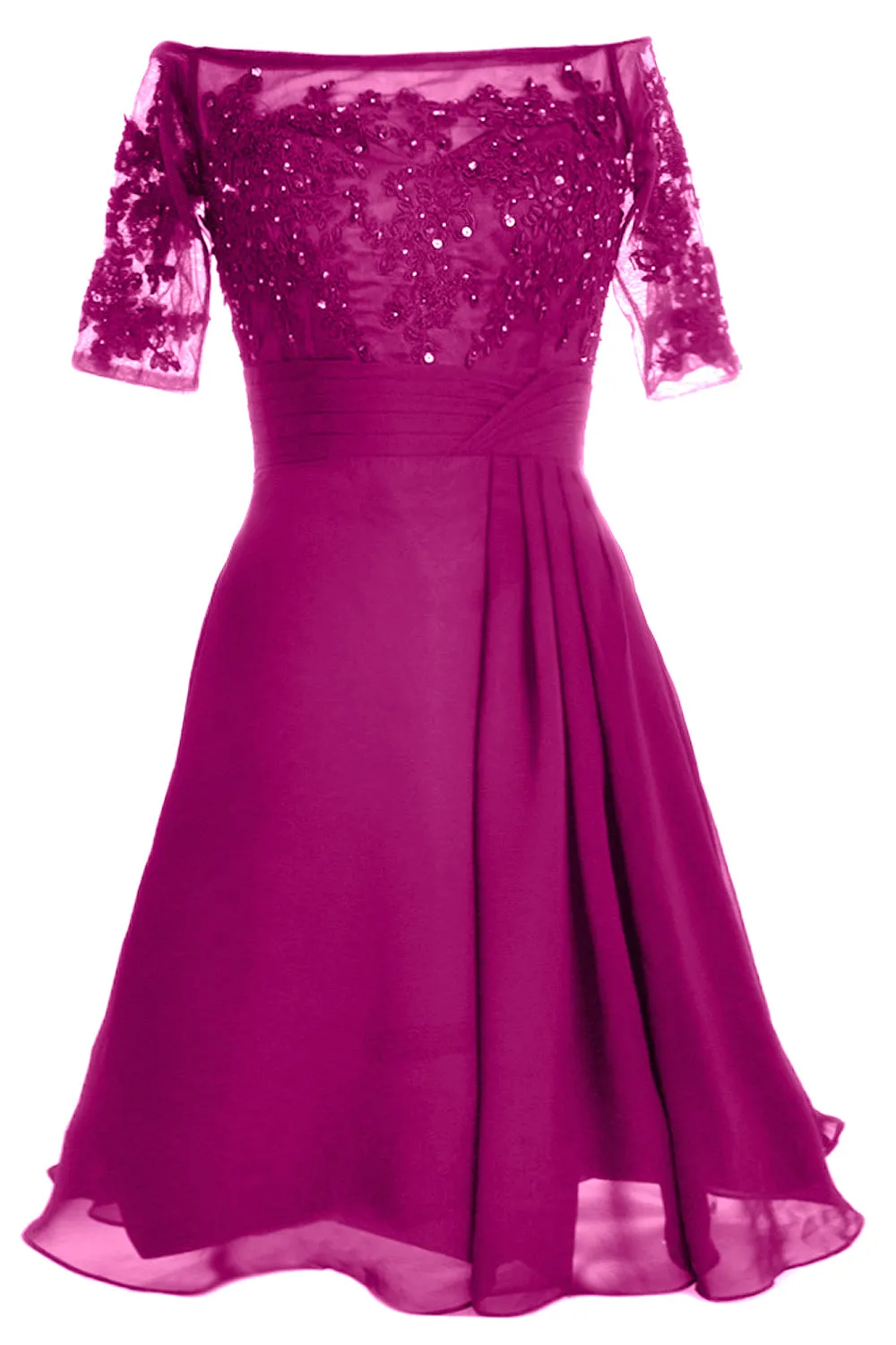 MACloth Women Off Shoulder Short Mother of Bride Dress Cocktail Party Gown