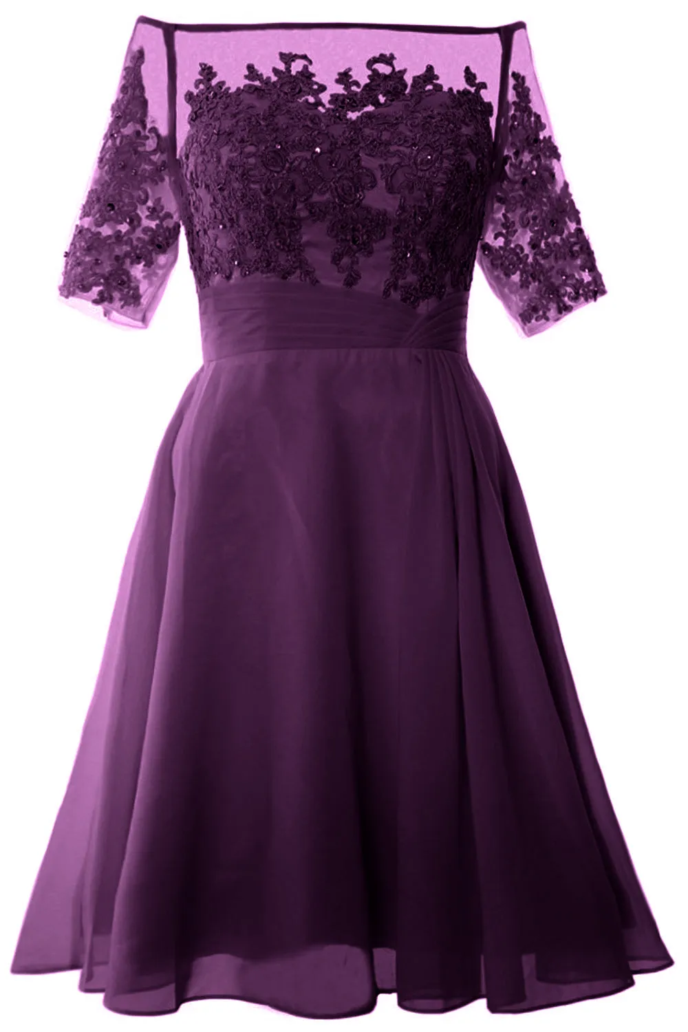 MACloth Women Off Shoulder Short Mother of Bride Dress Cocktail Party Gown