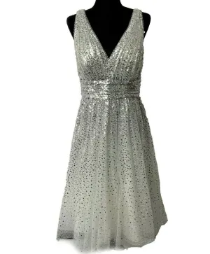 Marchesa Notte - New w/ Tags - Silver Sequined A-Line Dress - Size 2