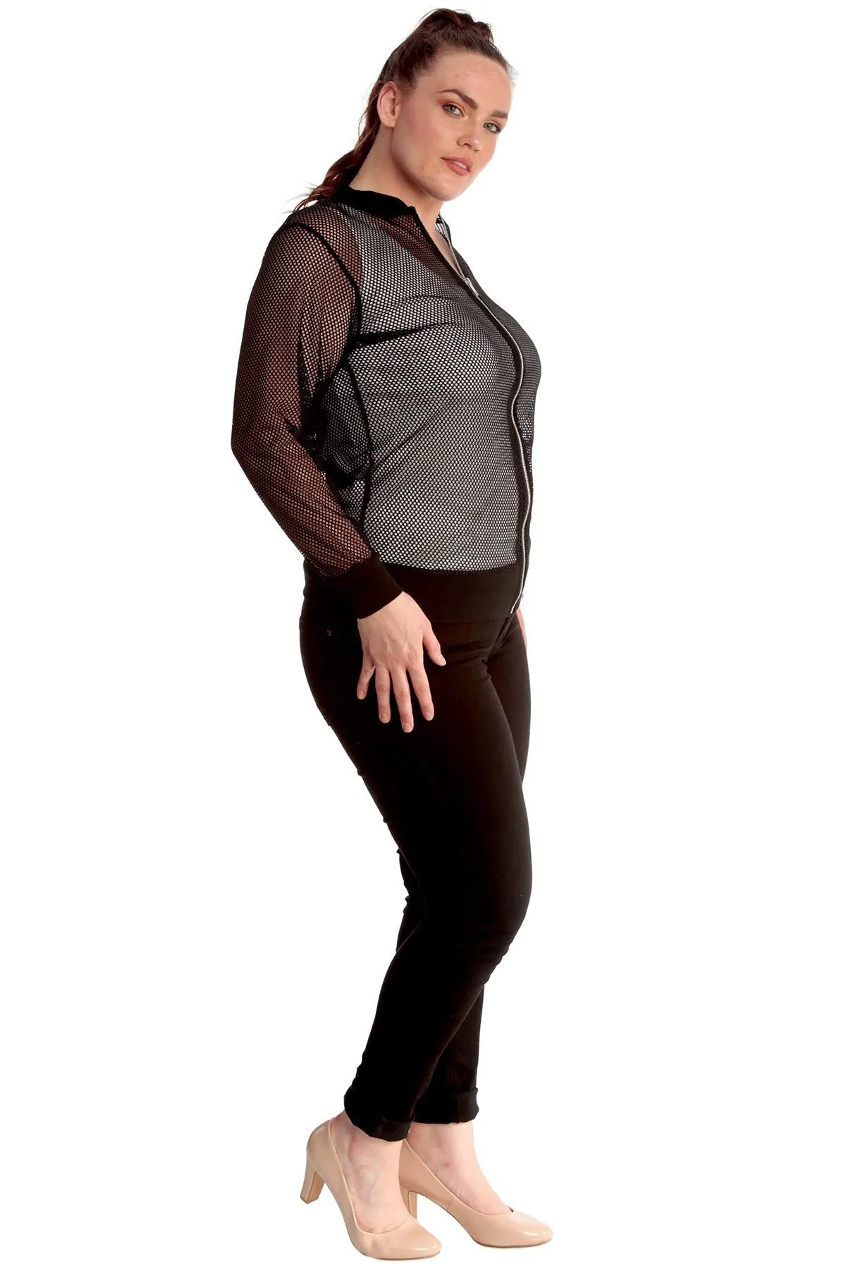 Mesh Bomber Jacket Ladies Net Plain Top