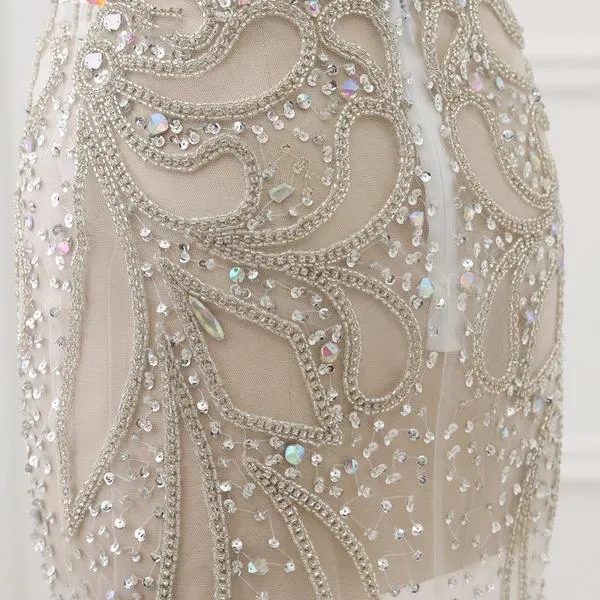 Mesh Illusion Crystal Prom Evening Dress