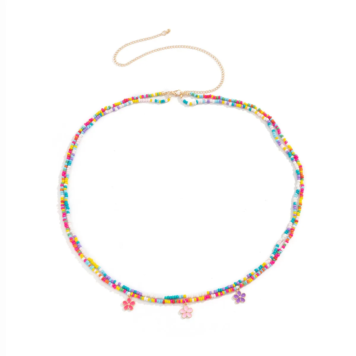 Multicolor Howlite & Enamel 18K Gold-Plated Flower Layered Waist Chain