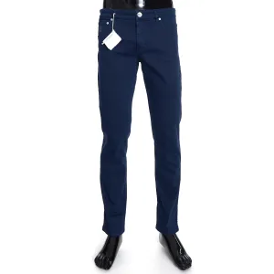 Navy Blue Stretch Denim Trousers - Slim Fit, Five-Pocket