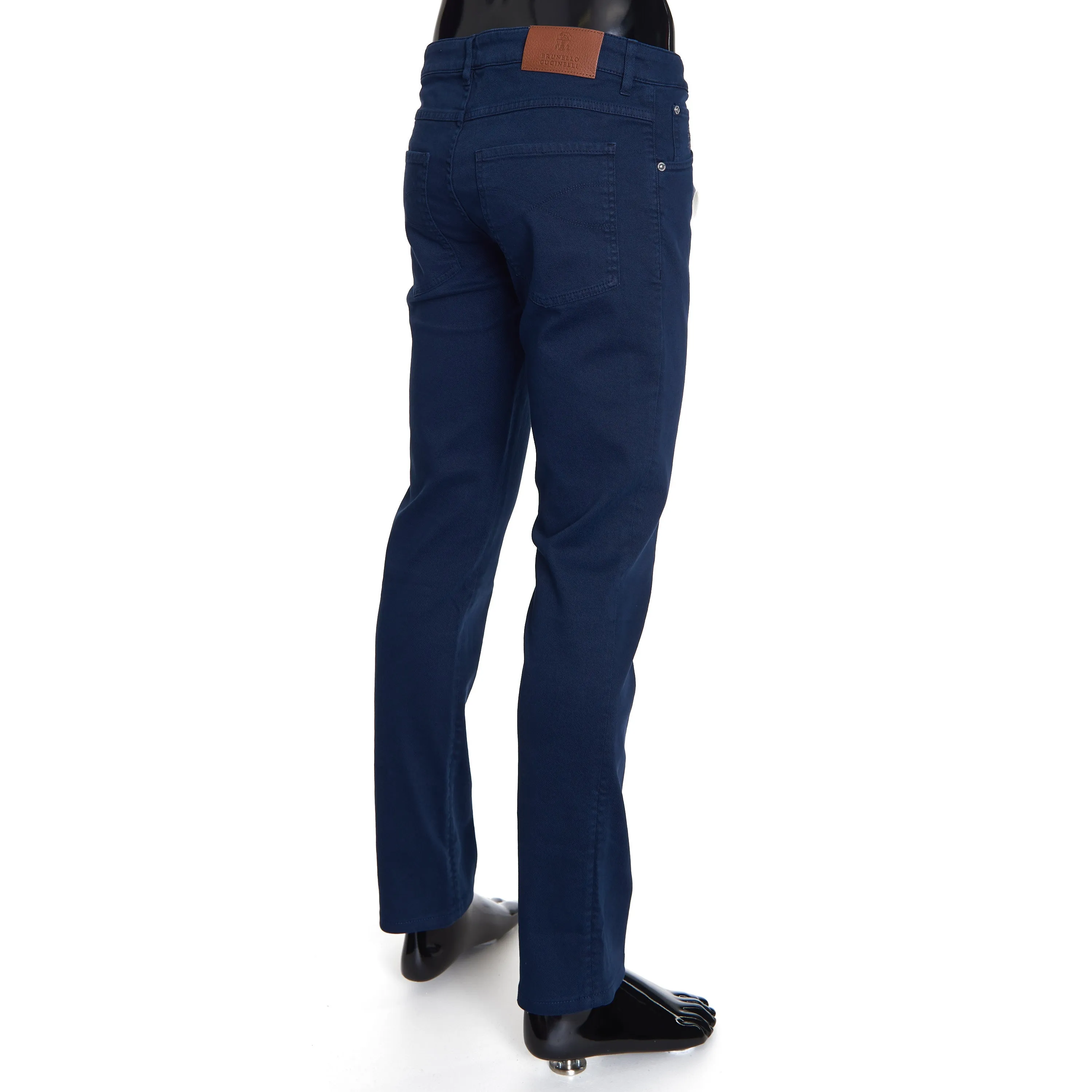 Navy Blue Stretch Denim Trousers - Slim Fit, Five-Pocket