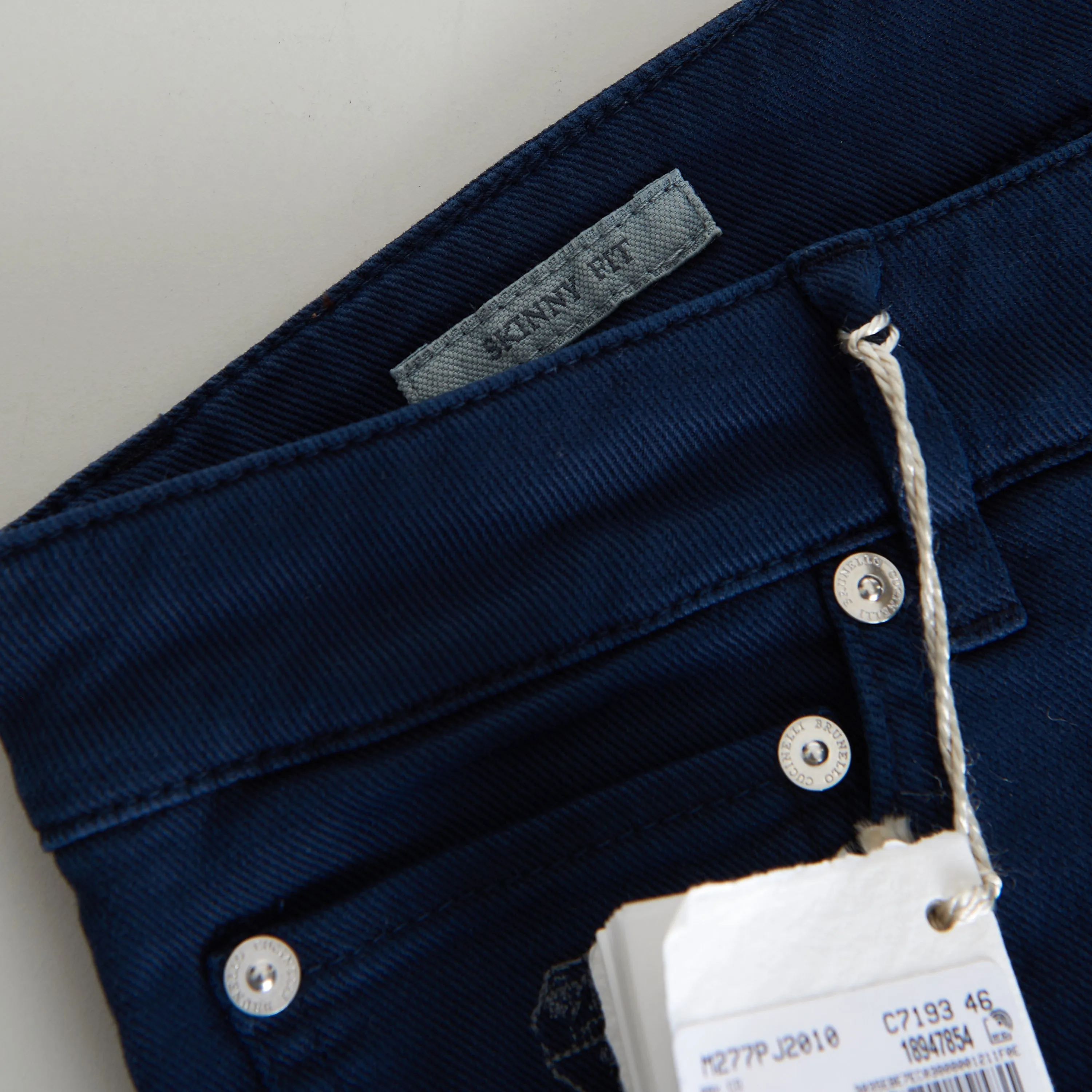 Navy Blue Stretch Denim Trousers - Slim Fit, Five-Pocket
