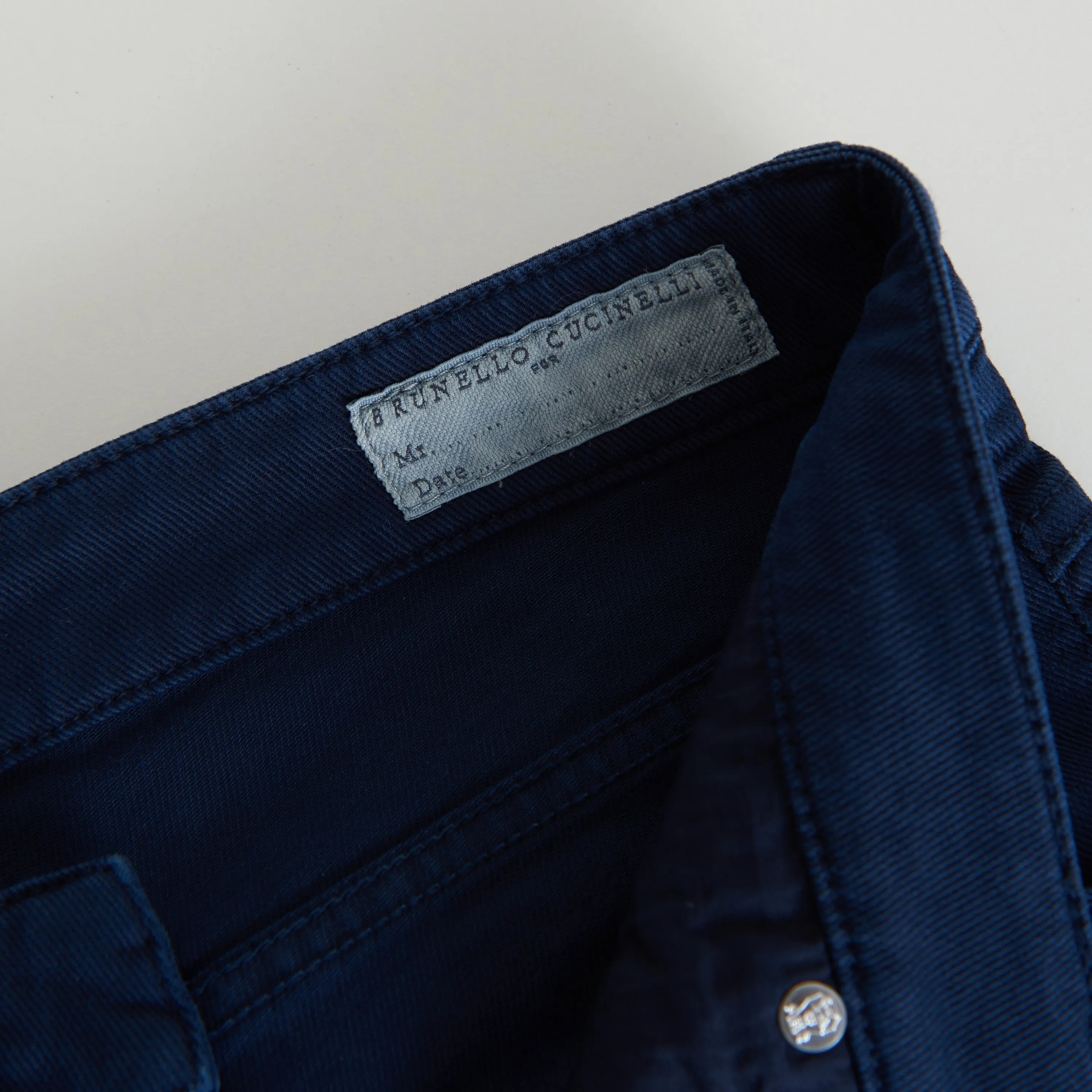 Navy Blue Stretch Denim Trousers - Slim Fit, Five-Pocket