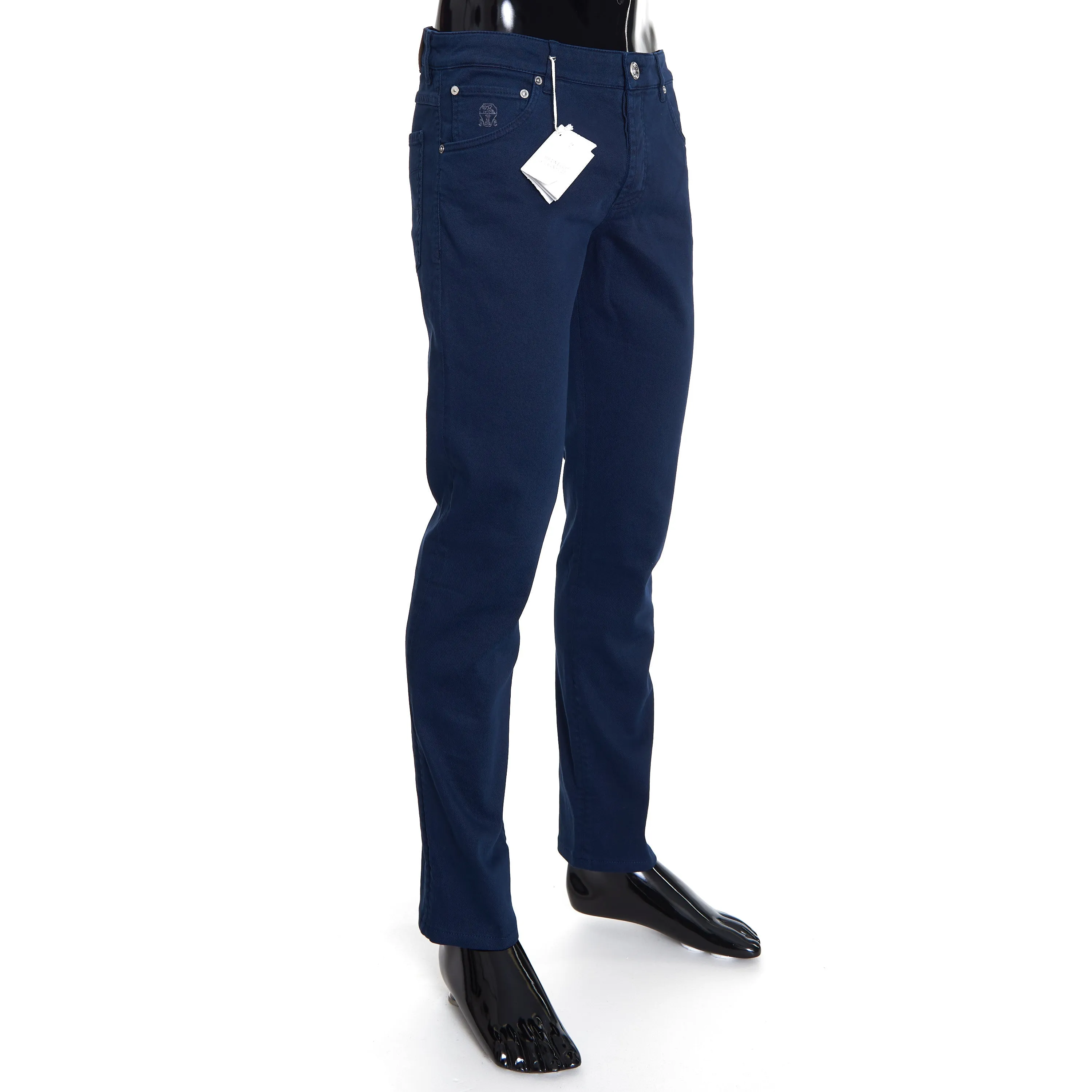 Navy Blue Stretch Denim Trousers - Slim Fit, Five-Pocket