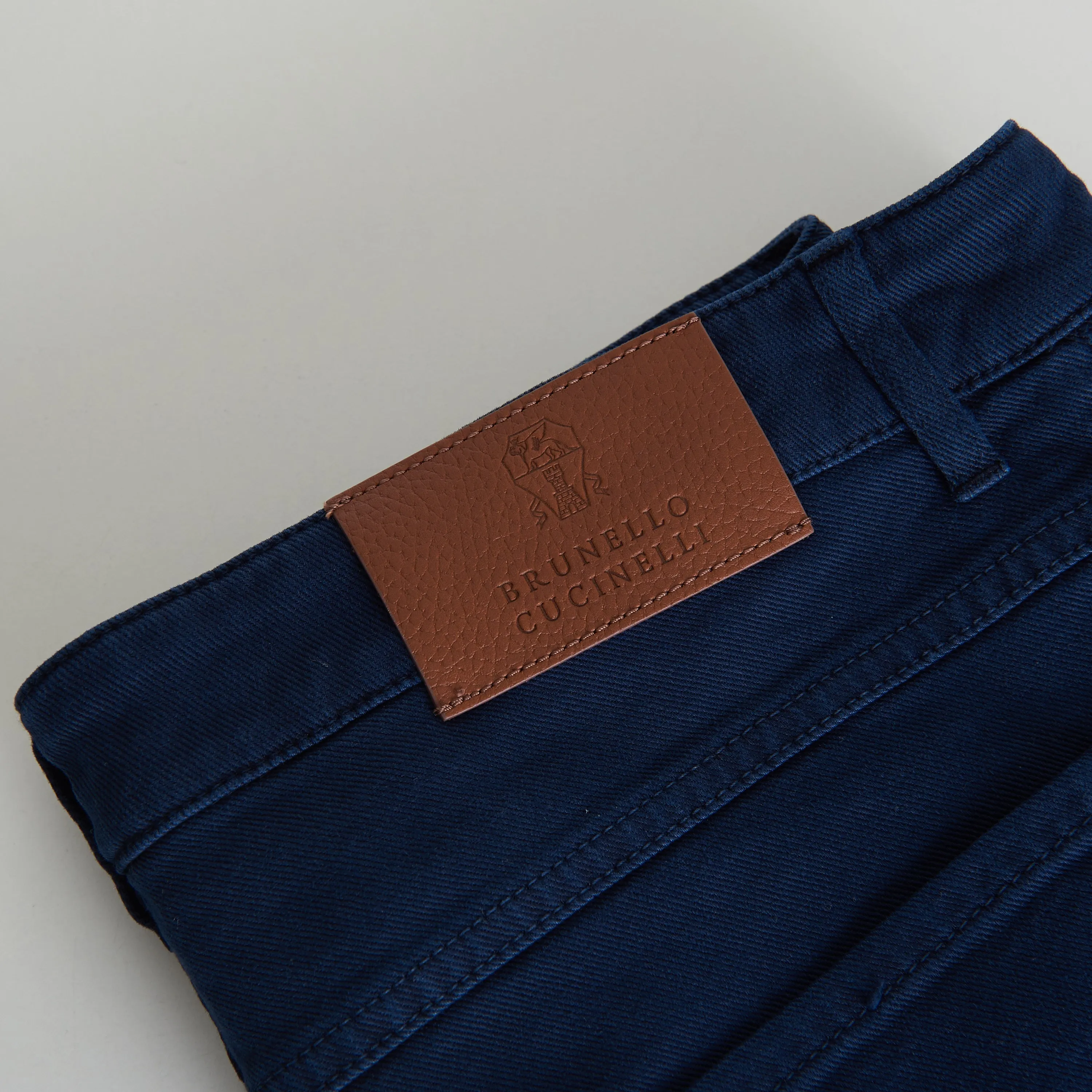Navy Blue Stretch Denim Trousers - Slim Fit, Five-Pocket
