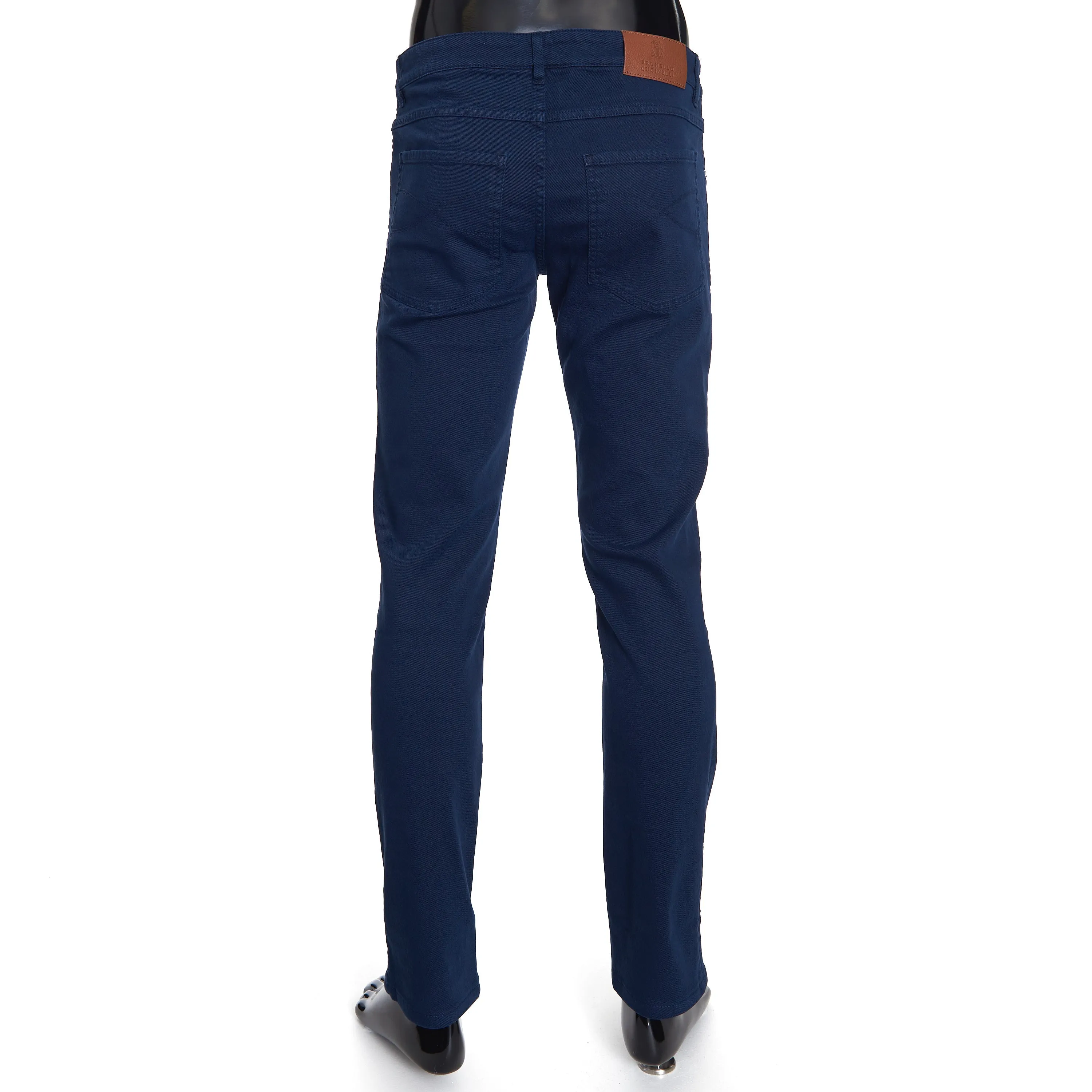 Navy Blue Stretch Denim Trousers - Slim Fit, Five-Pocket