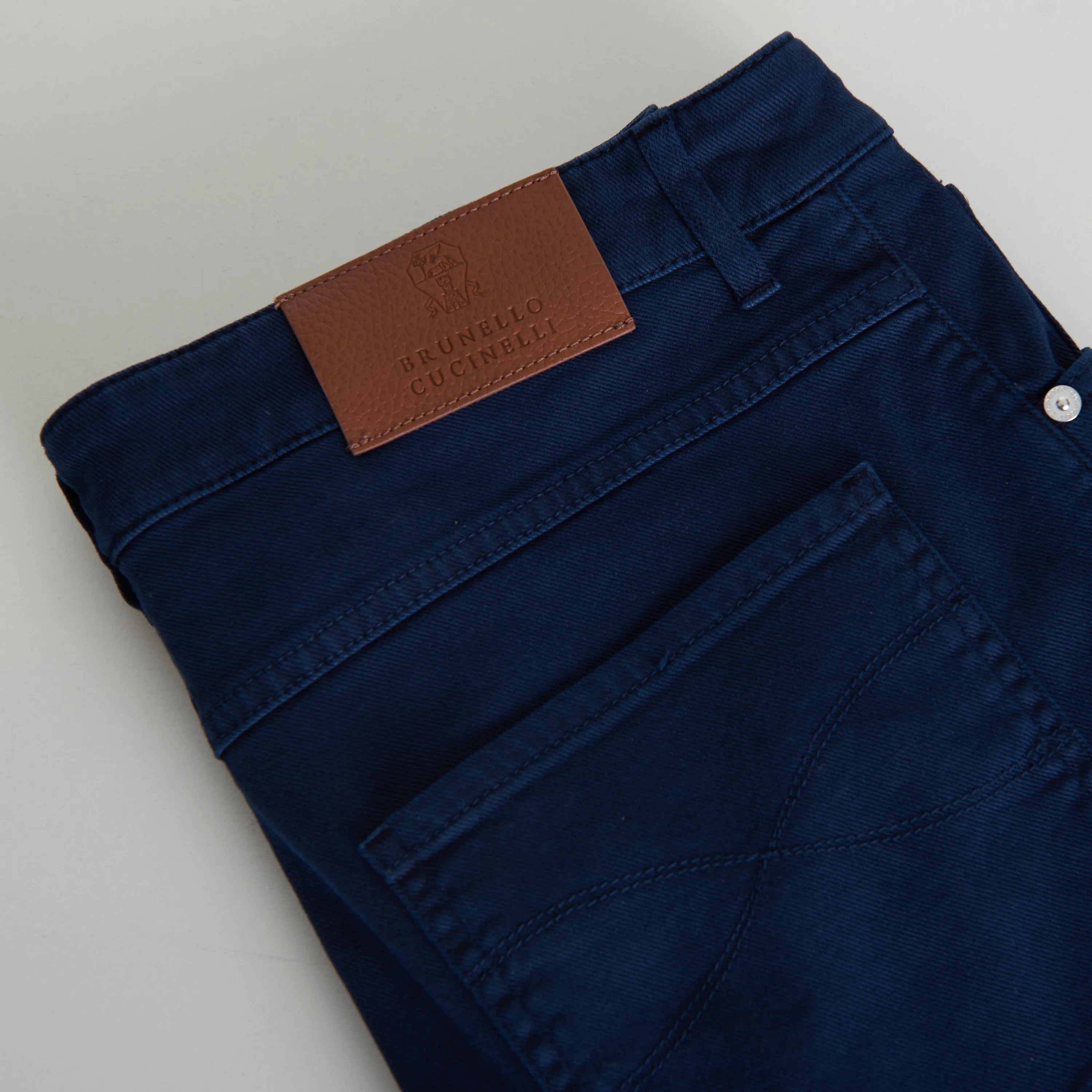 Navy Blue Stretch Denim Trousers - Slim Fit, Five-Pocket