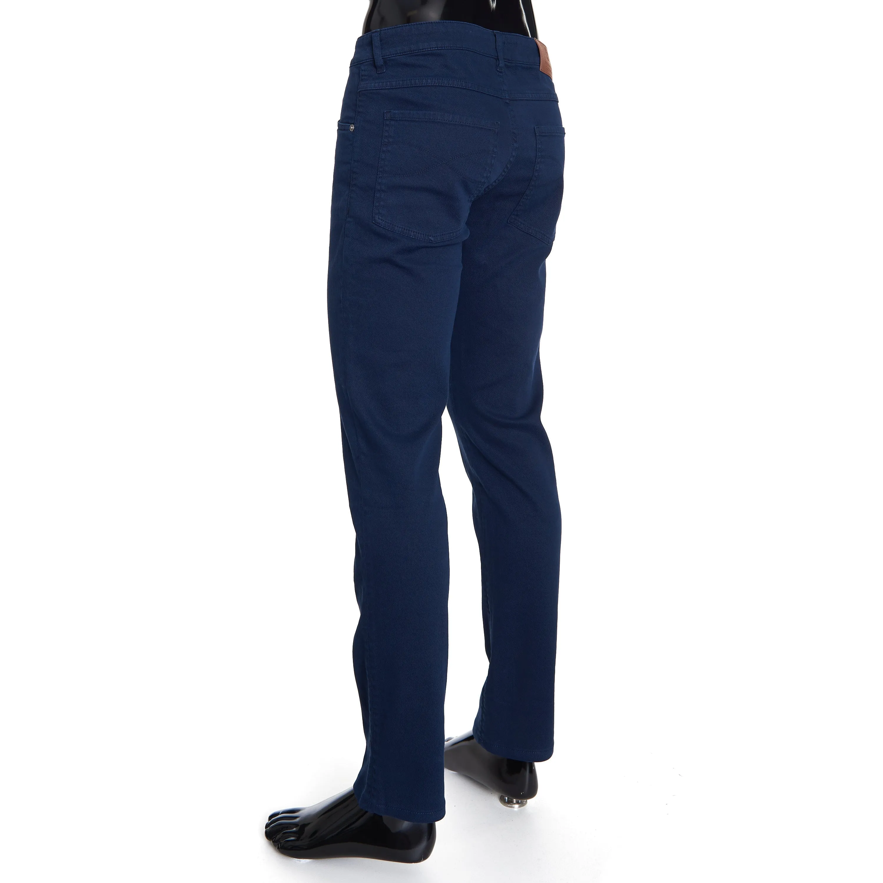 Navy Blue Stretch Denim Trousers - Slim Fit, Five-Pocket