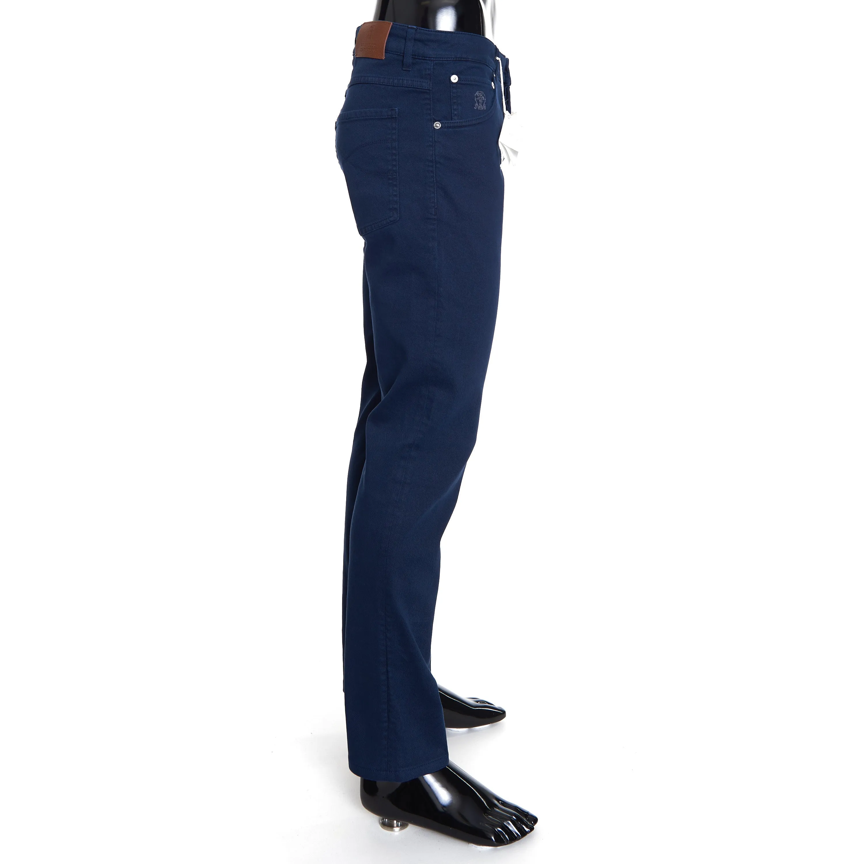 Navy Blue Stretch Denim Trousers - Slim Fit, Five-Pocket