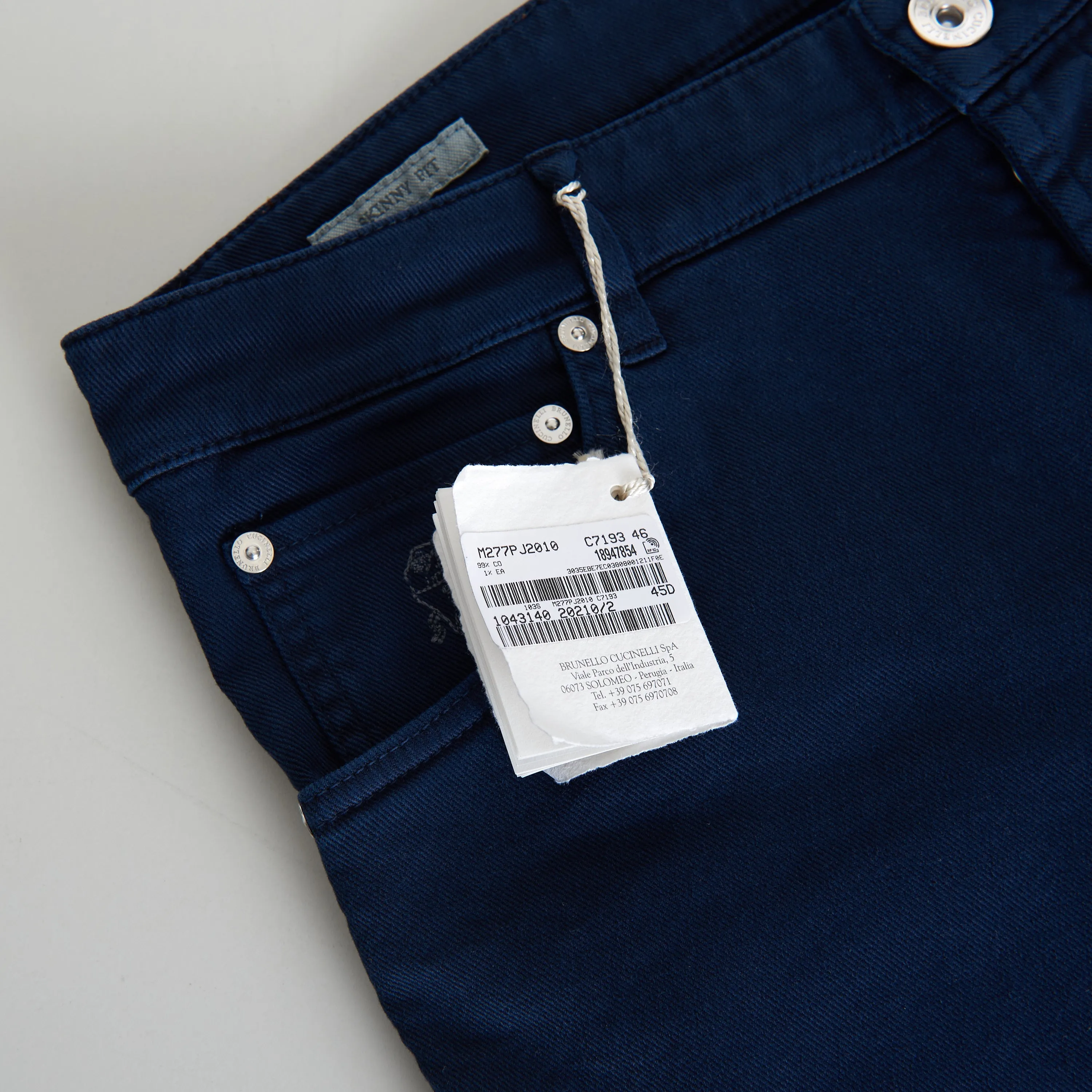 Navy Blue Stretch Denim Trousers - Slim Fit, Five-Pocket