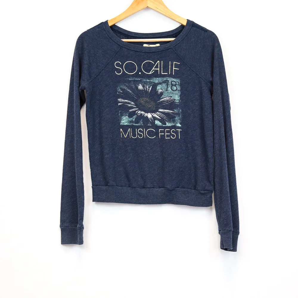 Navy Gold Logo Print Pullover Sweater (Hollister)