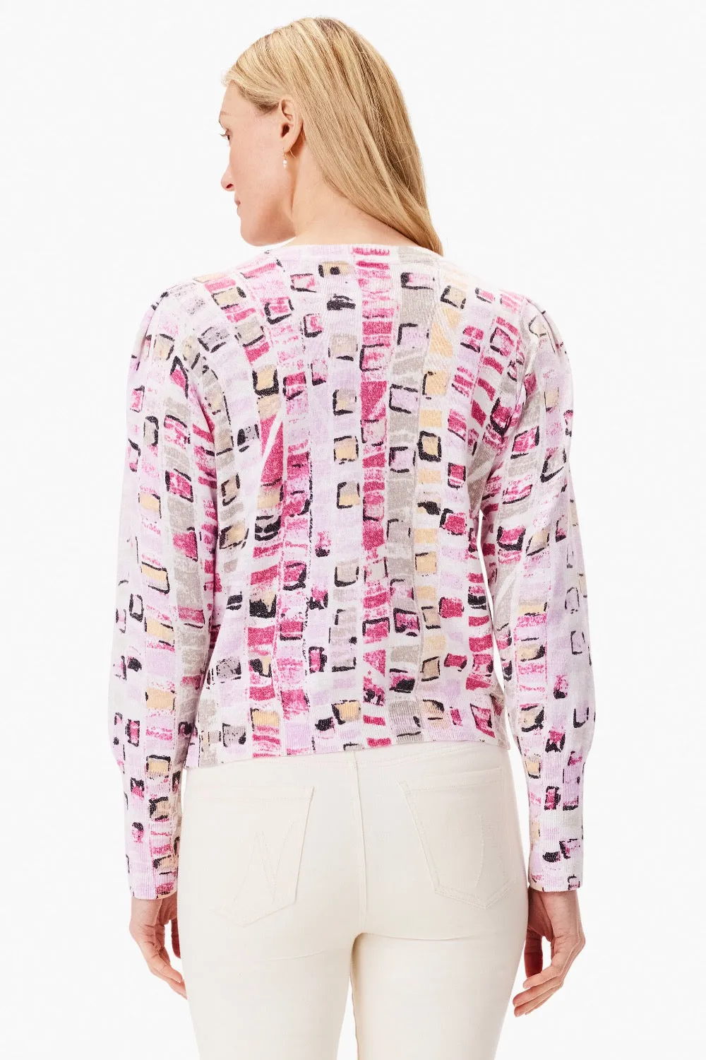NIC ZOE Pink/Multi Geo Mosaic Knitted Sweater Top S241148