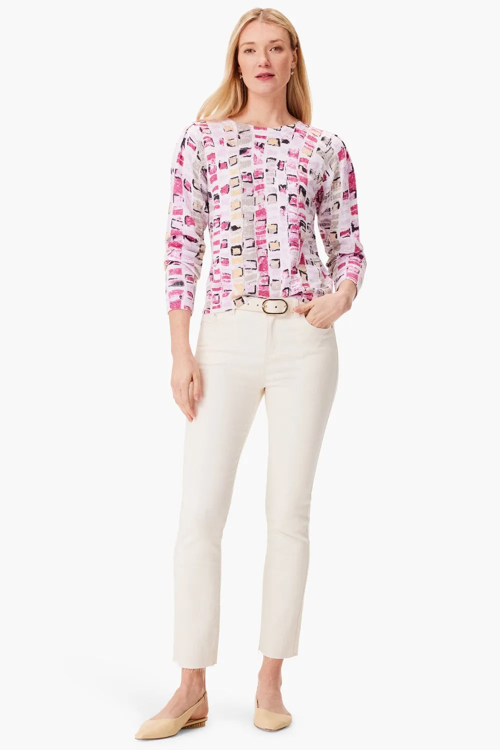NIC ZOE Pink/Multi Geo Mosaic Knitted Sweater Top S241148