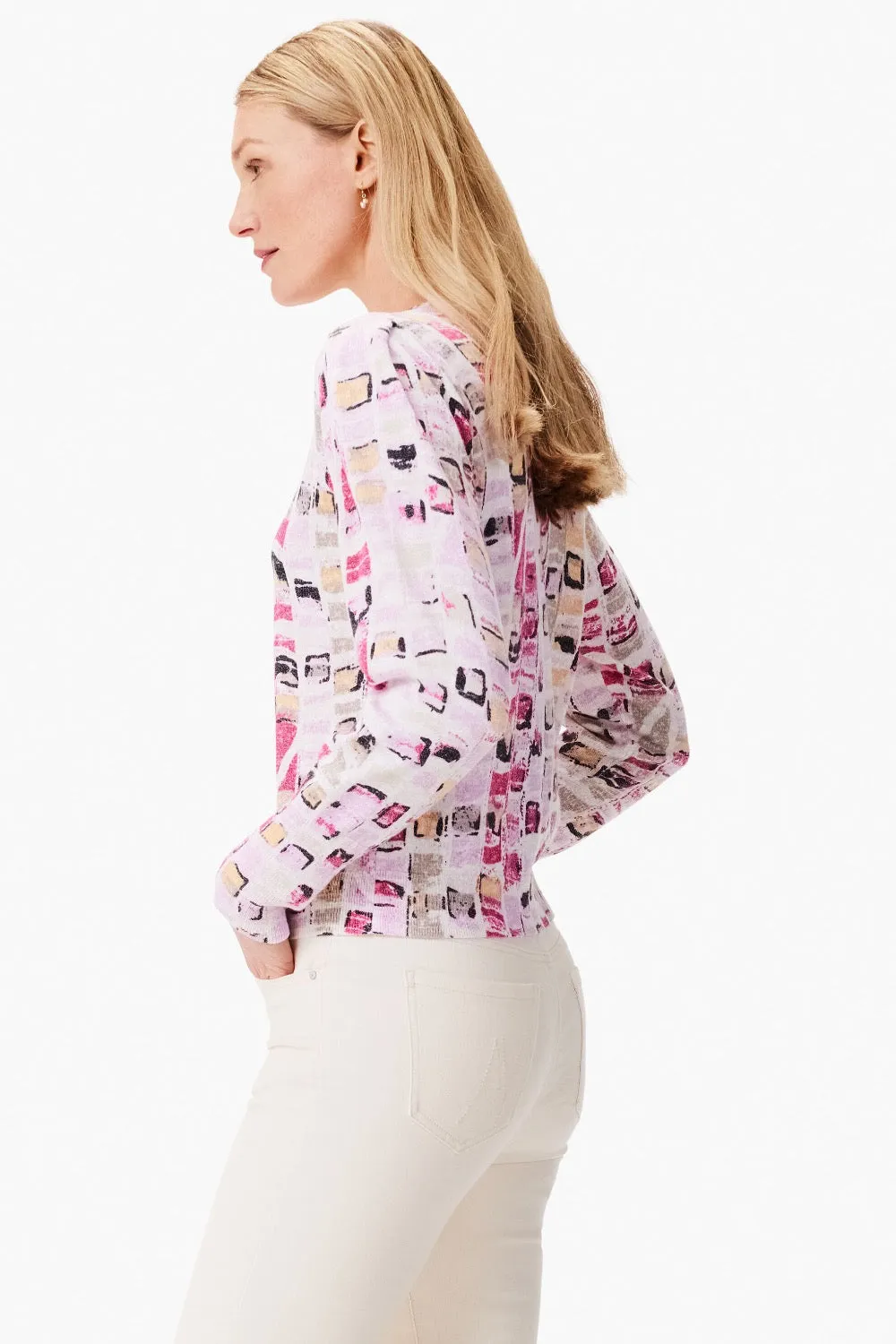 NIC ZOE Pink/Multi Geo Mosaic Knitted Sweater Top S241148
