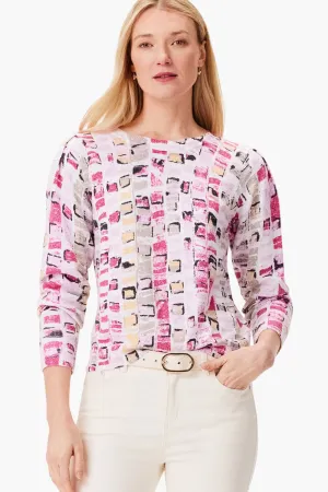 NIC ZOE Pink/Multi Geo Mosaic Knitted Sweater Top S241148
