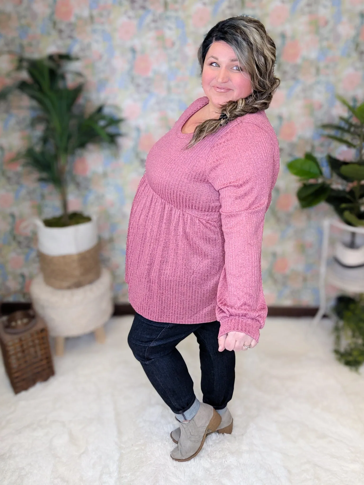 Noah Ribbed Babydoll in Heathered Dark Mauve