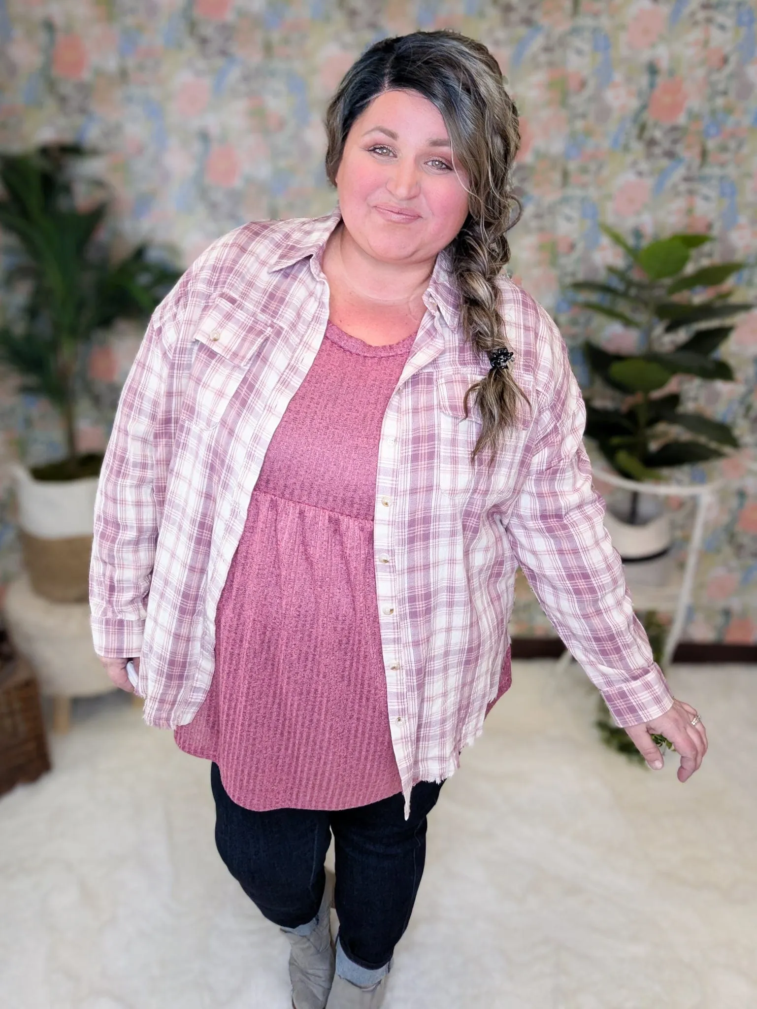 Noah Ribbed Babydoll in Heathered Dark Mauve