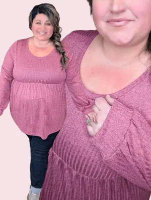 Noah Ribbed Babydoll in Heathered Dark Mauve