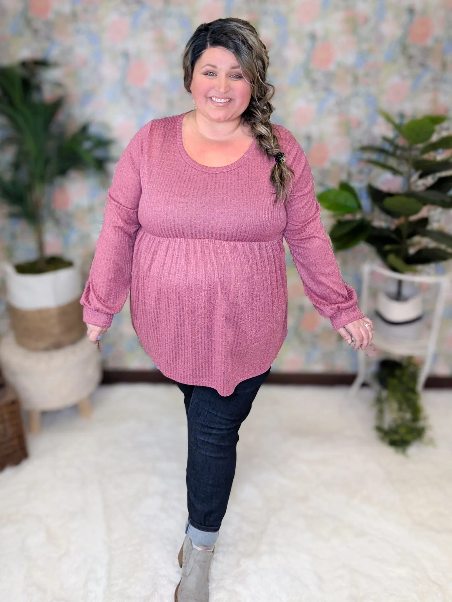 Noah Ribbed Babydoll in Heathered Dark Mauve