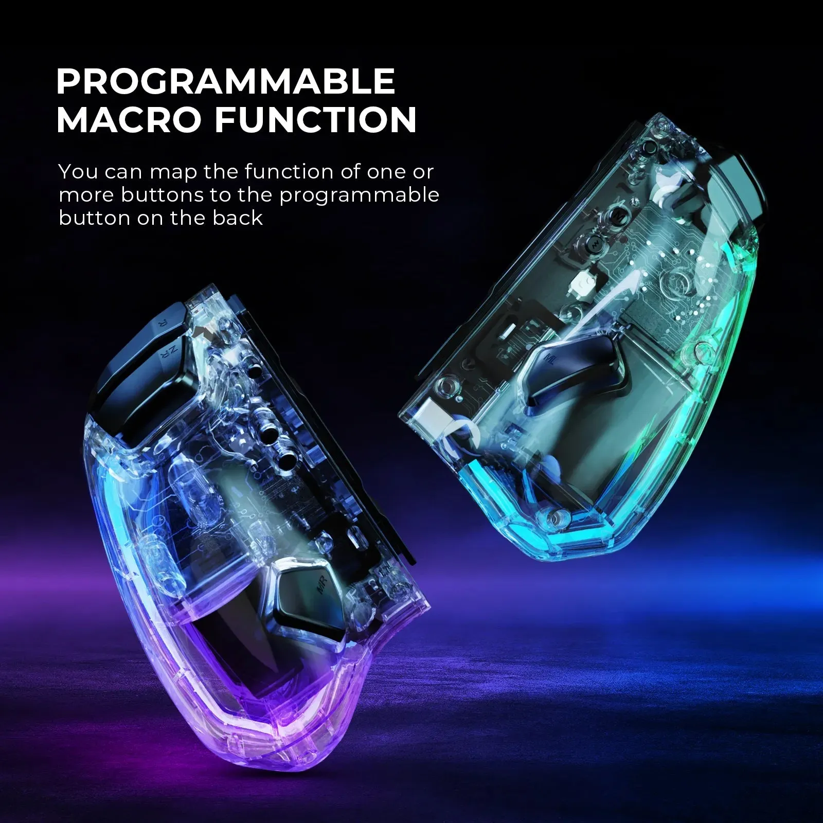 NYXI Hyperion Transparent Style Wireless Joy-pad with 8 Color LED for Switch/ Switch OLED