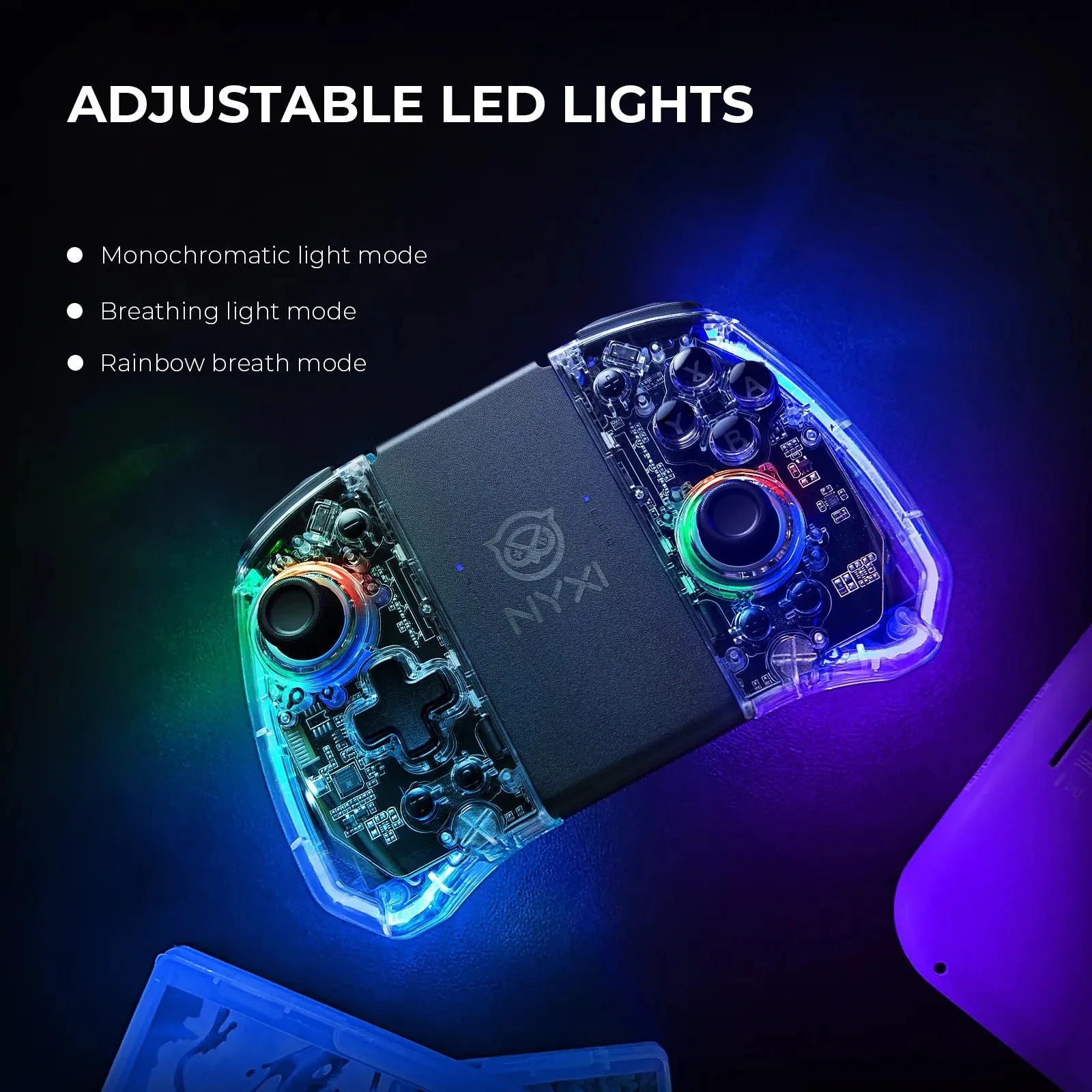 NYXI Hyperion Transparent Style Wireless Joy-pad with 8 Color LED for Switch/ Switch OLED