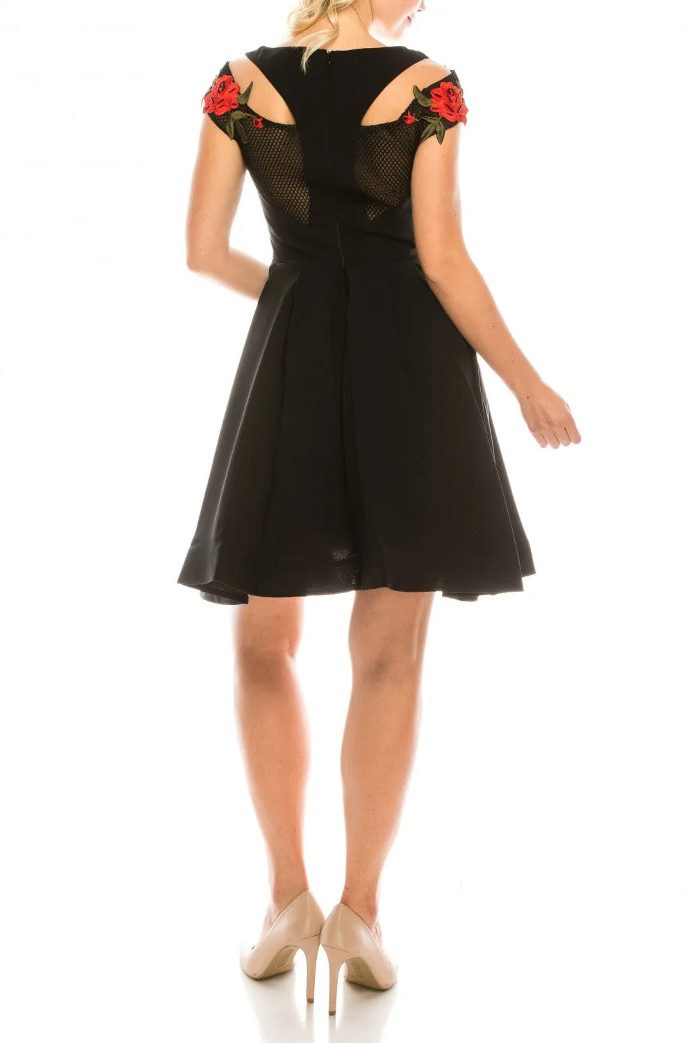 Odrella 1006 Black Beaded Floral Embroidered A-Line Party Dress