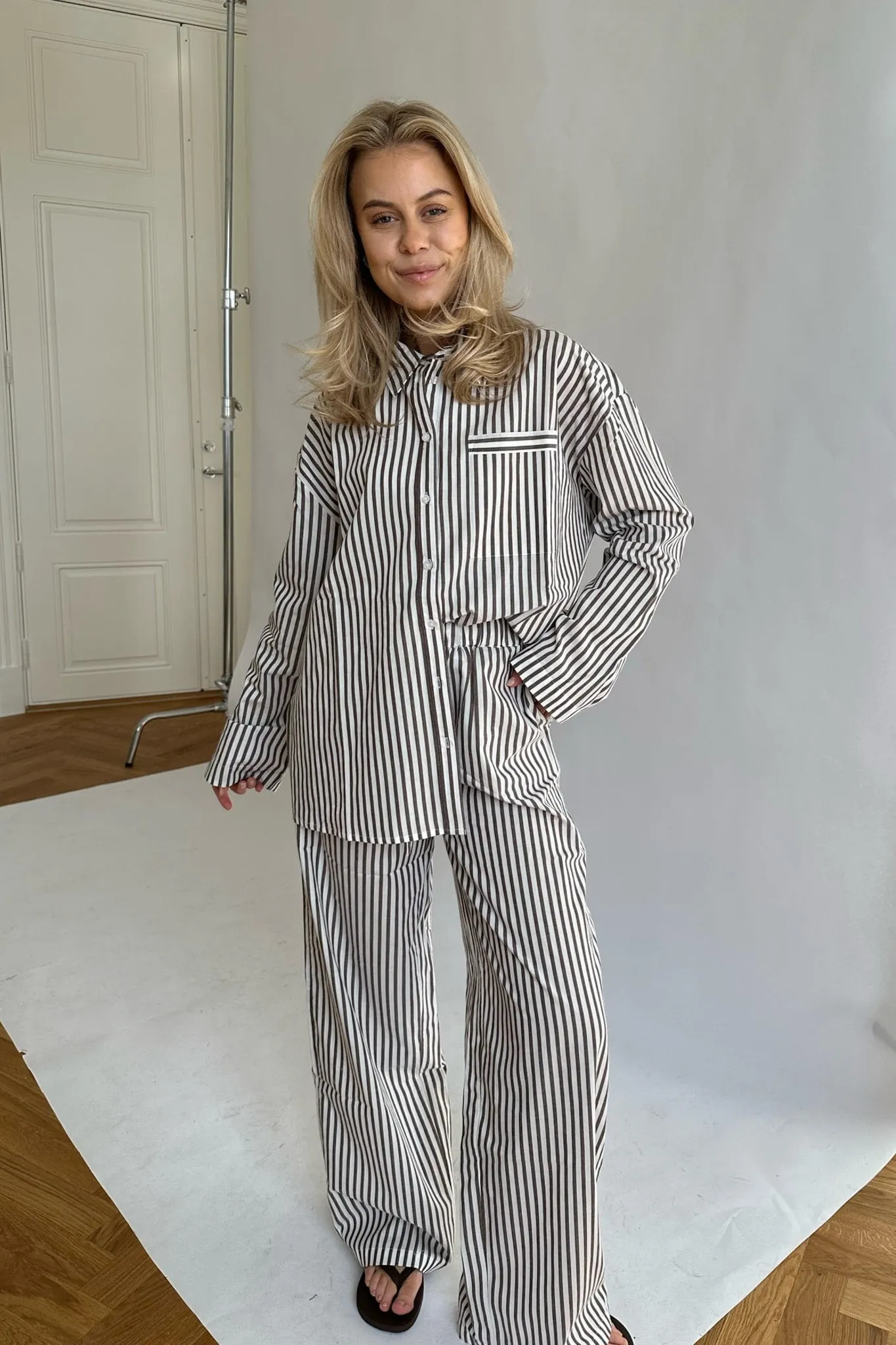 ONLSaga Bukser - Hvid Med Brune Striber