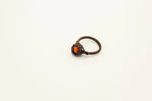 Orange Fused Glass and Copper Wire Wrapped Ring