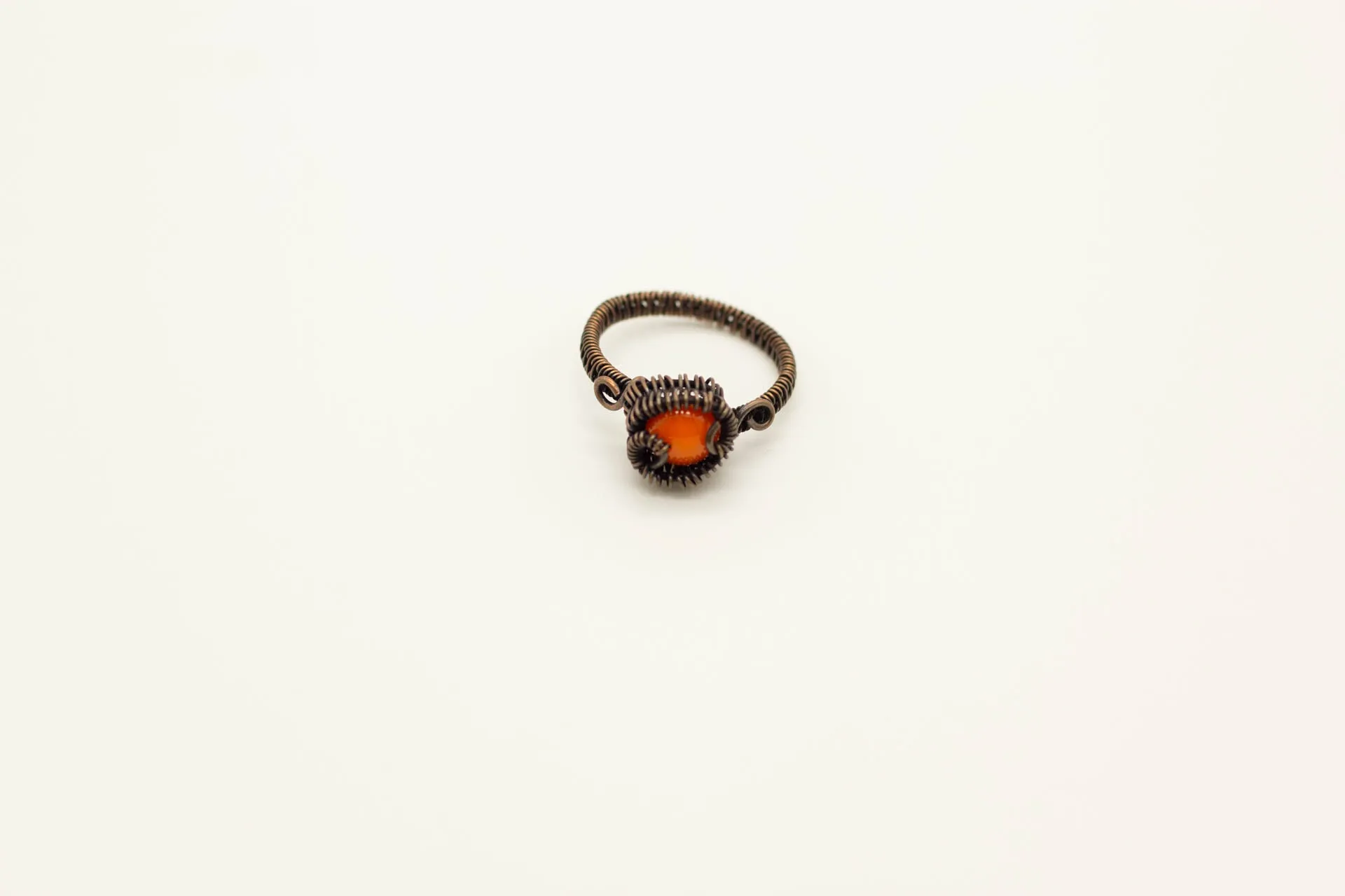 Orange Fused Glass and Copper Wire Wrapped Ring