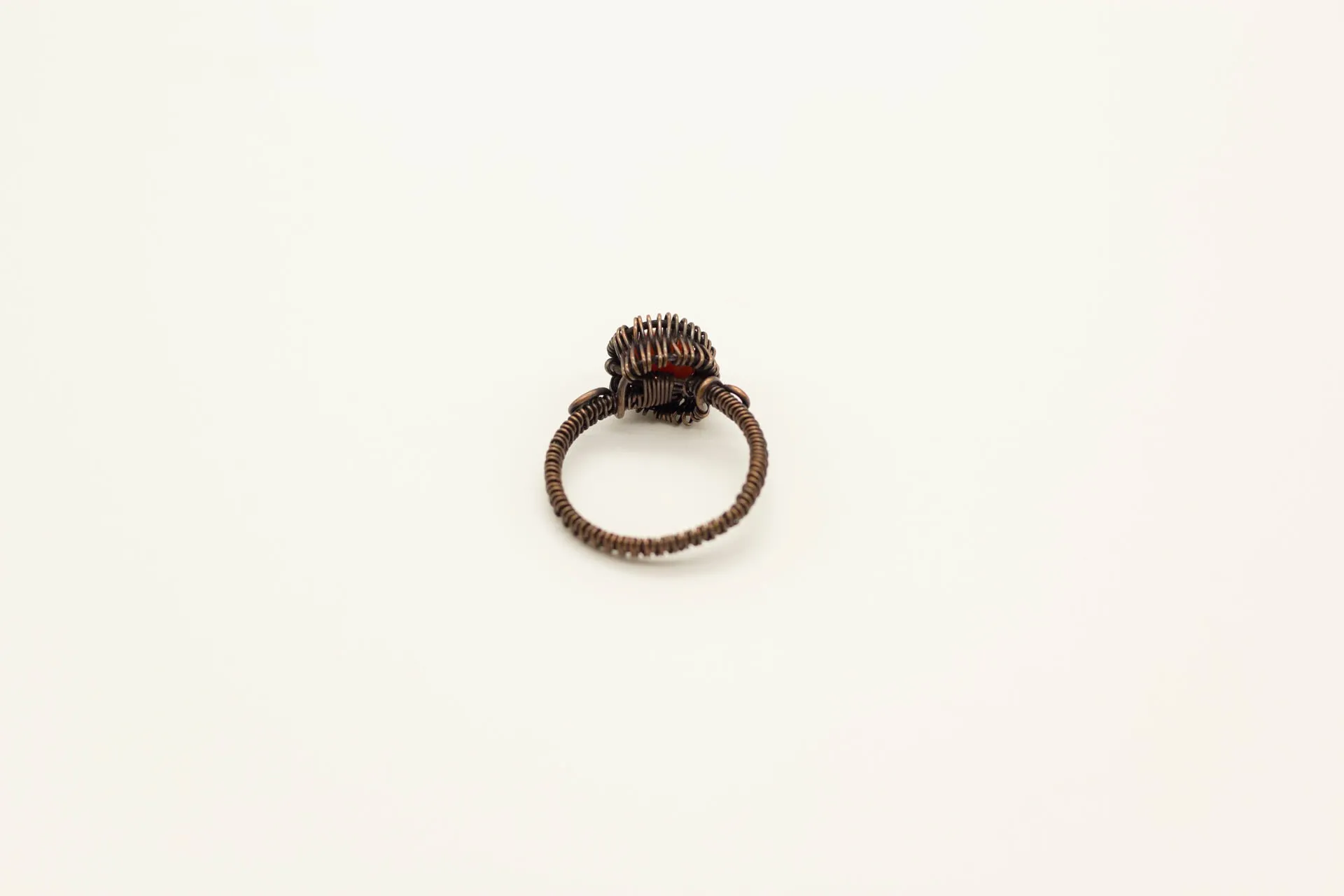 Orange Fused Glass and Copper Wire Wrapped Ring