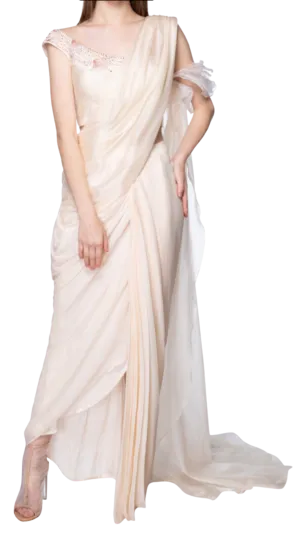 Organza Pre-Draped Cream Sari