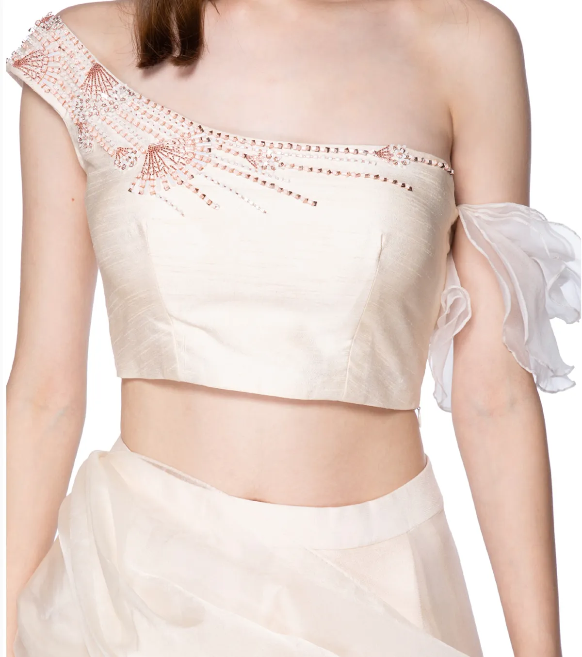 Organza Pre-Draped Cream Sari