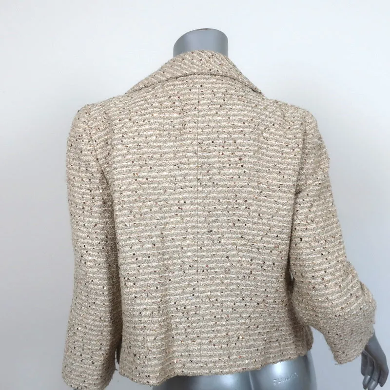 Oscar de la Renta Sequined Tweed Jacket Beige/Gold Wool-Blend Size 10