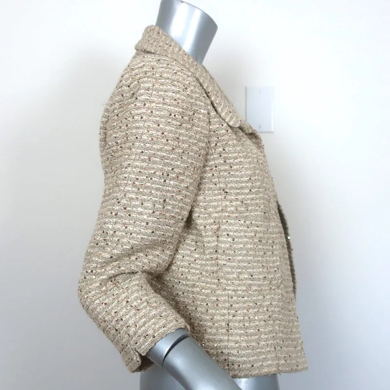 Oscar de la Renta Sequined Tweed Jacket Beige/Gold Wool-Blend Size 10