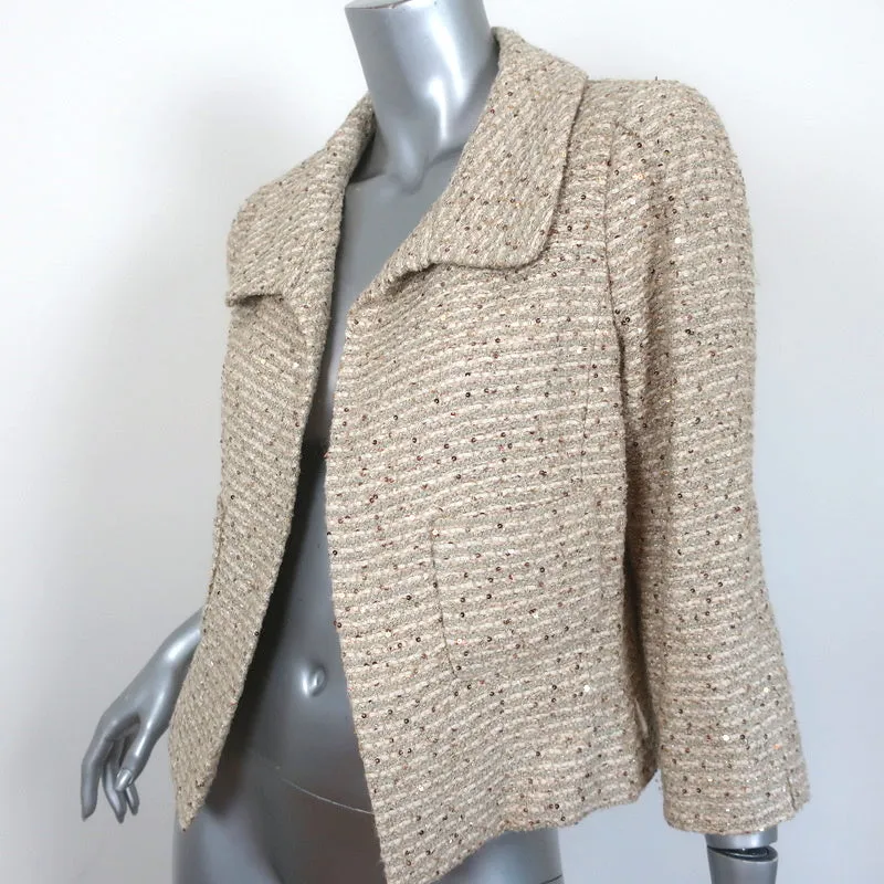 Oscar de la Renta Sequined Tweed Jacket Beige/Gold Wool-Blend Size 10