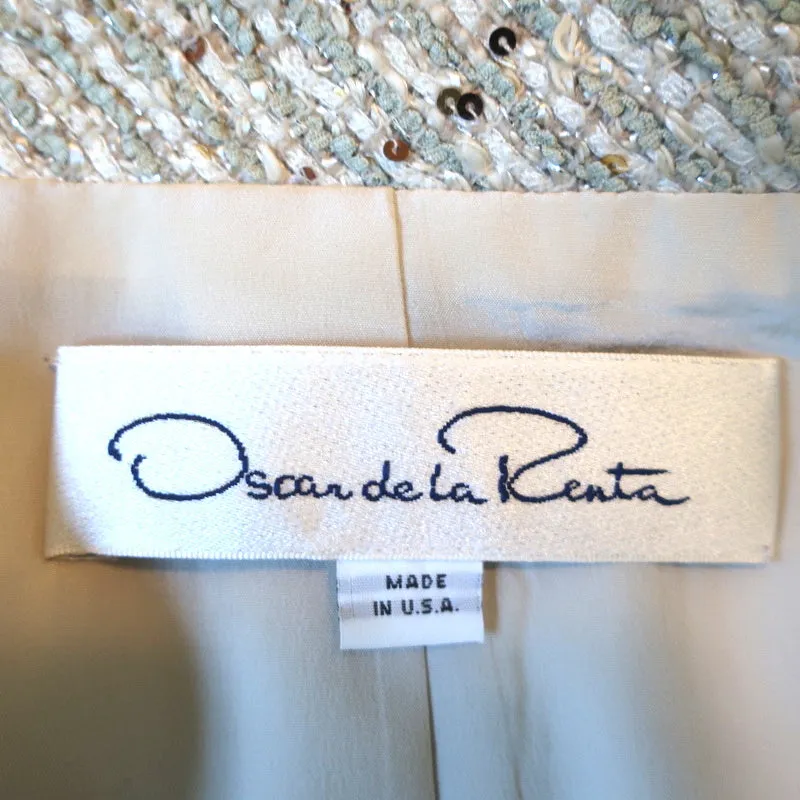 Oscar de la Renta Sequined Tweed Jacket Beige/Gold Wool-Blend Size 10