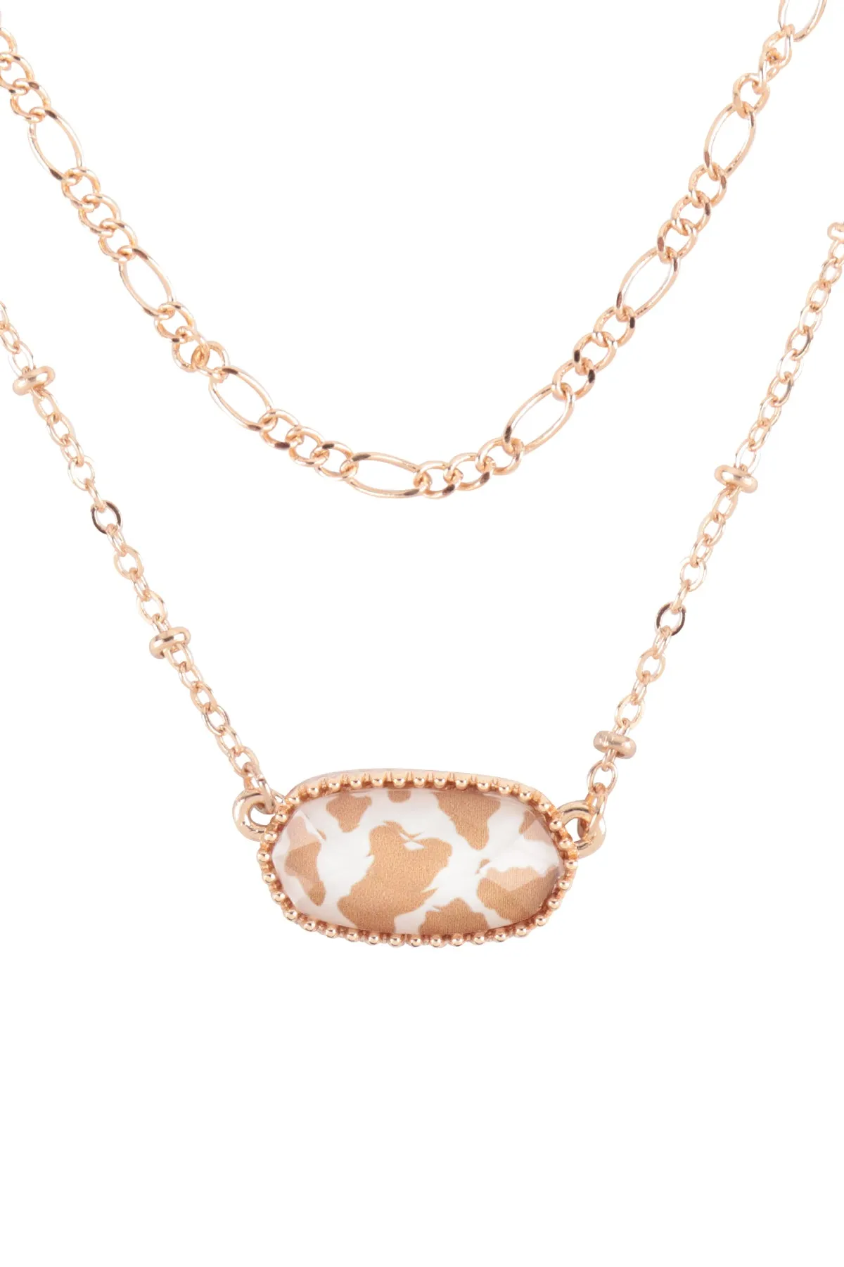 OVAL EPOXY CHARM LAYERED NECKLACE