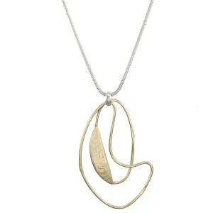 Oval Ring with Slice and Swoosh on Single Chain Necklace