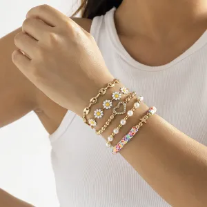 Pearl & Multicolor Polymer Clay Mum Stretch Bracelet Set