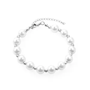 Pearl & Silver-Plated Ball Bead Station Bracelet
