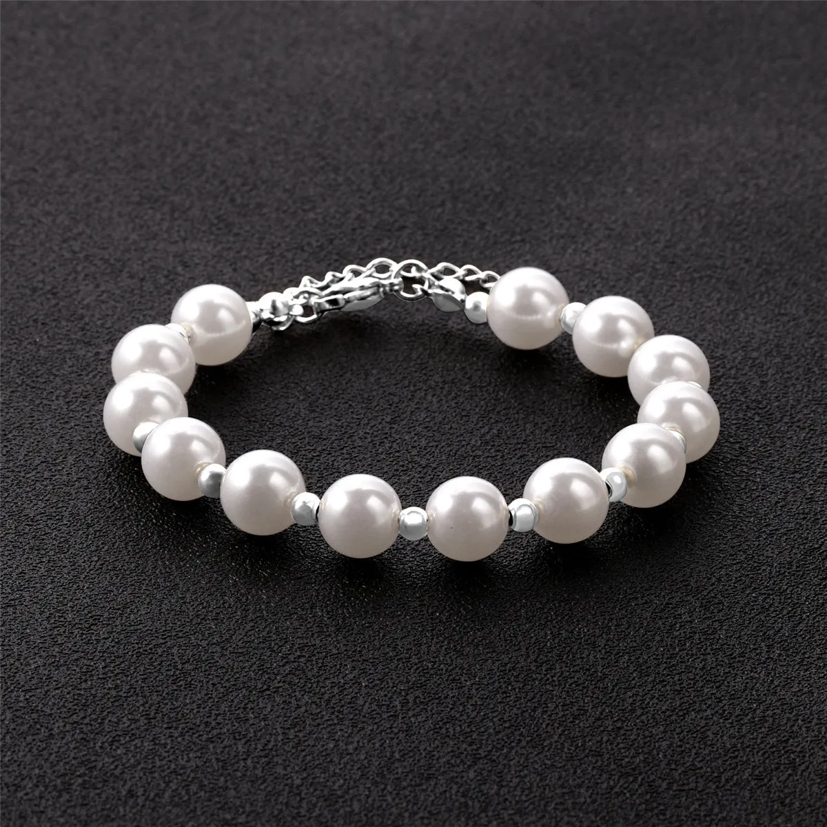 Pearl & Silver-Plated Ball Bead Station Bracelet
