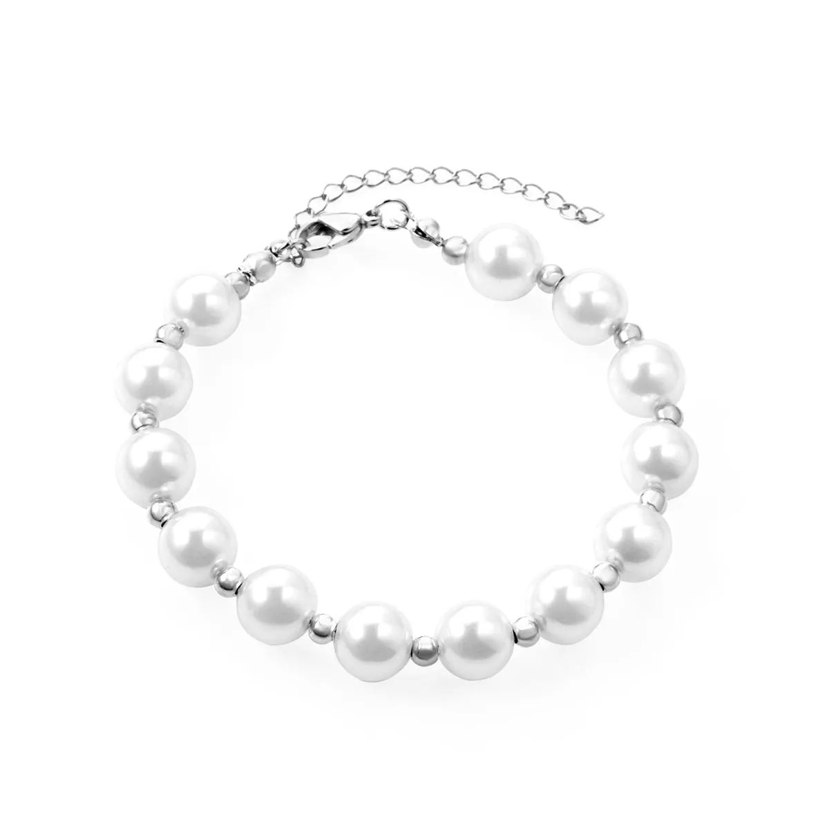 Pearl & Silver-Plated Ball Bead Station Bracelet